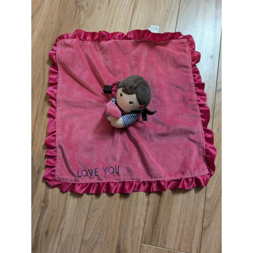 RETIRED 2014 Carter's Love You Girl Doll Lovey HTF Pink Satin Ruffle Blanket EUC